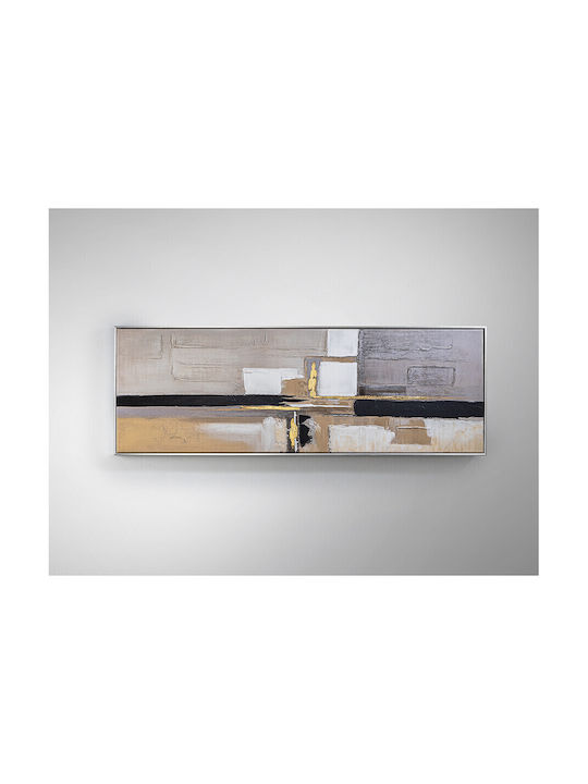 Acrylic Painting Confines 145x50 Silver Frame White Grey Ecru Brown Black Beige Multicolored Gold