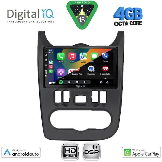 Digital IQ Car Audio System for Renault Logan Dacia Duster Logan Sandero 2006-2012 Bluetooth USB WiFi GPS Apple CarPlay Android Auto with 9" Touch Screen