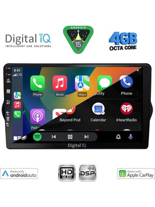 Digital IQ Car Audio System for Fiat Tipo 2015-2023 Bluetooth USB WiFi GPS Apple CarPlay Android Auto with 9" Touch Screen