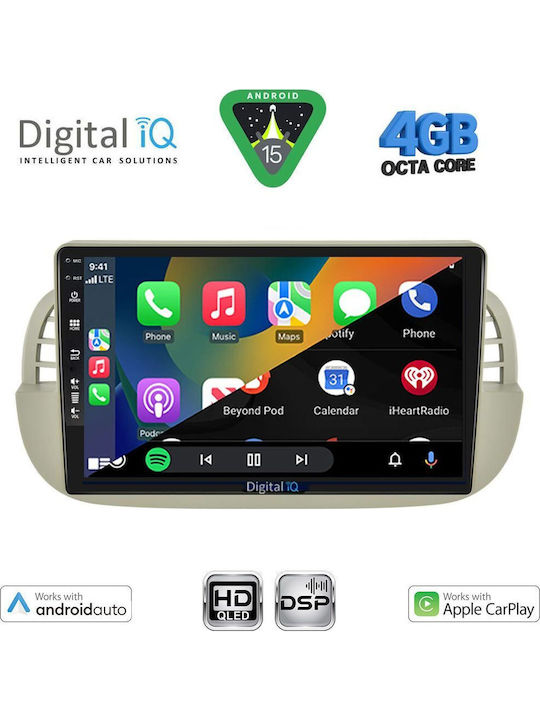 Digital IQ Car Audio System for Fiat 500 2007-2015 Bluetooth USB WiFi GPS Apple CarPlay Android Auto with 9" Touch Screen