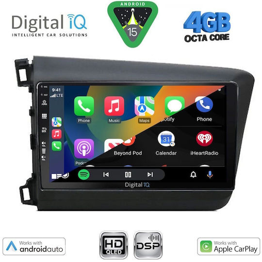 Digital IQ Car Audio System for Honda Civic 2012-2016 Bluetooth USB WiFi GPS Apple CarPlay Android Auto with 9" Touch Screen