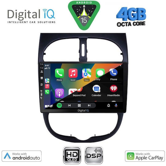 Digital IQ Car Audio System for Peugeot 206 1998-2006 Bluetooth USB WiFi GPS Apple CarPlay Android Auto with 9" Touch Screen