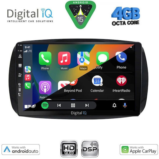 Digital IQ Ηχοσύστημα Αυτοκινήτου για Smart ForTwo 2015 (Bluetooth/USB/WiFi/GPS/Apple-Carplay/Android-Auto) με Οθόνη Αφής 9"