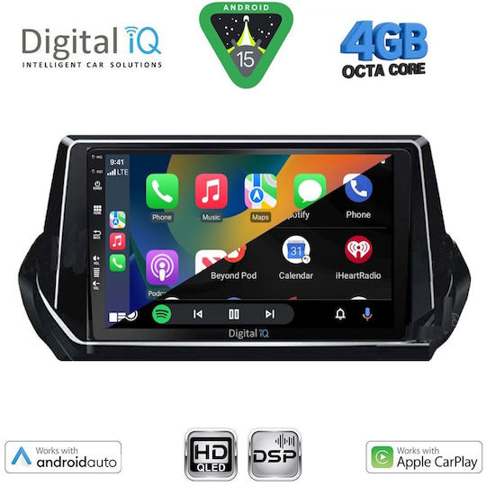 Digital IQ Car Audio System for Peugeot 208 2008 (Bluetooth/USB/WiFi/GPS/Apple CarPlay/Android Auto) with 9" Touch Screen