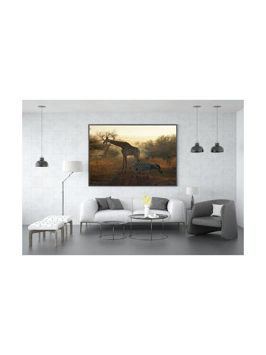 Πίνακας Giraffe Zebra In African Landscape Καμηλοπάρδαλη Ζέβρα Αφρικανικό Τοπίο 120x80