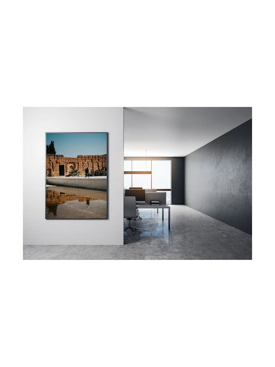 iLovePrints Gemälde Person Walking By Ancient Wall Reflection In Water 80x120