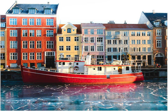 Painting Red Boat By Colorful Buildings Red Boat By Colorful Buildings 120x80