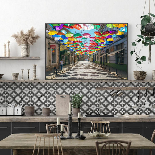 Painting Colorful Umbrellas Over Street Multicolored Umbrellas Above Street 120x80