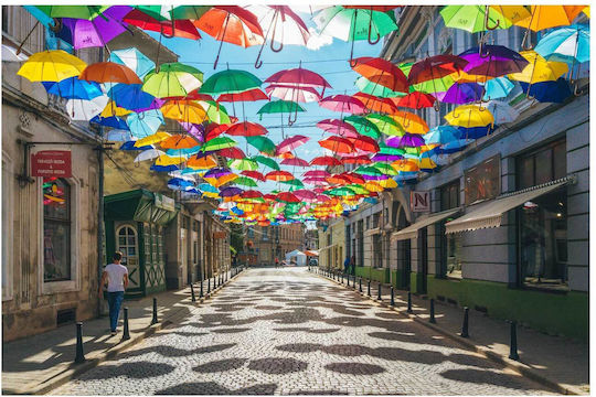 Painting Colorful Umbrellas Over Street Multicolored Umbrellas Above Street 120x80