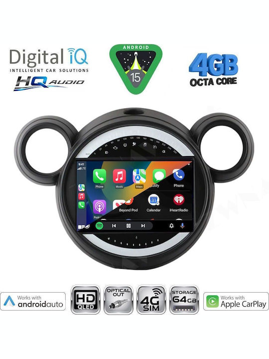 Digital IQ Auto-Audiosystem für Mini Cooper 2000-2006 Bluetooth USB Eingebautes Wi-Fi GPS Apple CarPlay Android Auto mit Touchscreen 9 Zoll