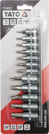 Yato Walnut with Torx Head and Socket 1/4'', 3/8'' T10 / T15 / T20 / T25 / T27 / T30 / T8 / T40 / T45 / T47 / T50 / T55 12pcs