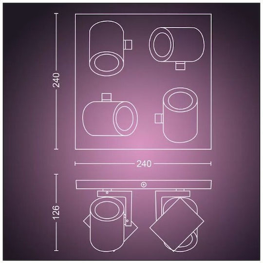 Philips Argenta Σποτ με 4 Φώτα σε Λευκό Χρώμα