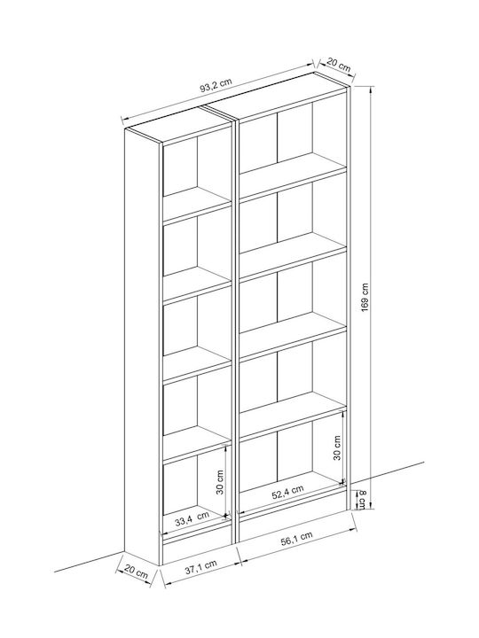 Gold Bookcase 93x20x169cm