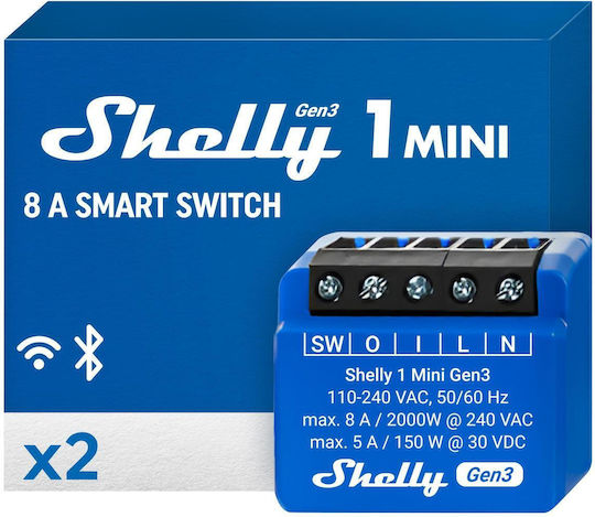 Shelly Mini Gen3 Intelligenter Schalter Wi-Fi & Bluetooth 10A 2 Stück