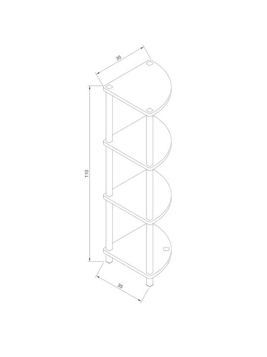 Corner Black Bookcase 35x35x110cm