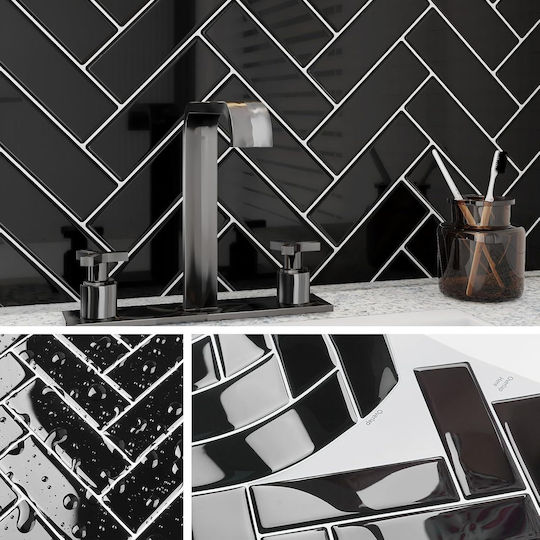 Autocolante Plăci 3d Livelynine Negre 32 Bucăți Bucătărie Baie 30,5x30,5 Cm