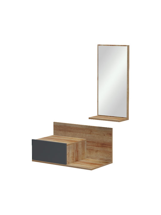 Miranda Έπιπλο Εισόδου με Καθρέπτη Oak-ανθρακί 60x30x89.5εκ.