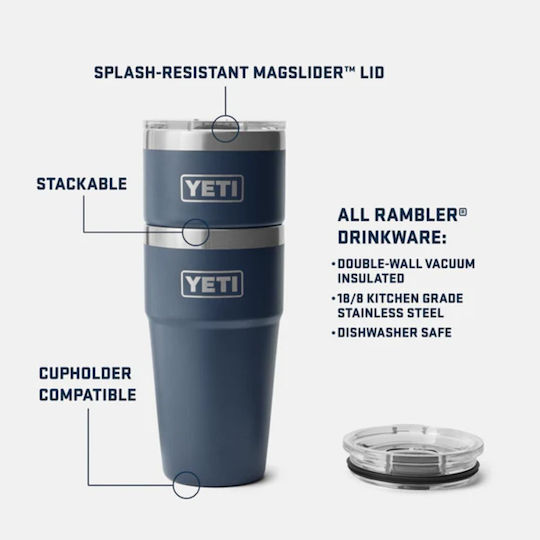 Yeti Rambler Stackable Cup Ποτήρι Θερμός Ανοξείδωτο BPA Free 591ml Navy