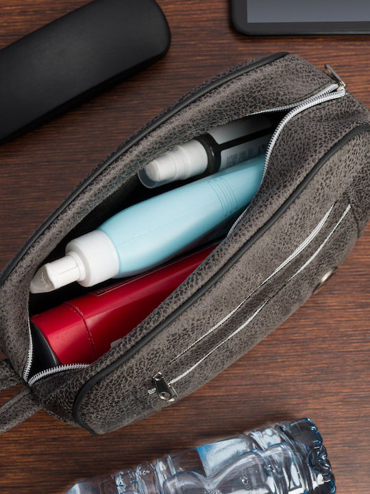 Cosmetic Gray Nubuck Travel Pouch Elegant Unisex Beltimore R25