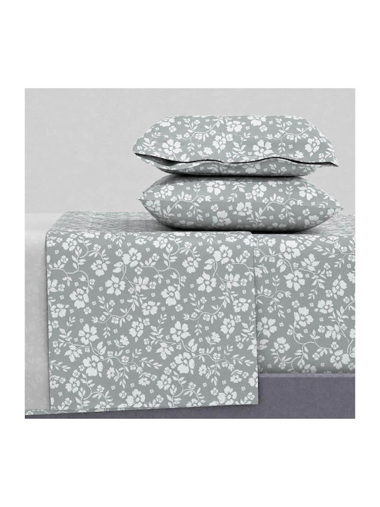 Astron Italy Emily Bed Sheet Set With 2 Pillowcases Double With Rubber Hugger 175x260cm Gray 3 Pieces