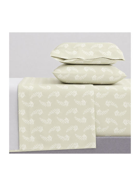 Astron Italy Vivian Bed Sheet Set With 2 Pillowcases Double With Rubber Hugger 175x260cm Beige 3 Pieces
