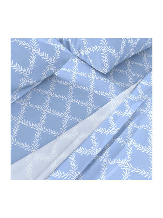 Astron Italy Lucia Set Bed Sheets for Single Bed with Rubber Hugger 100x200+30cm Lucia Blue (3 Pieces)