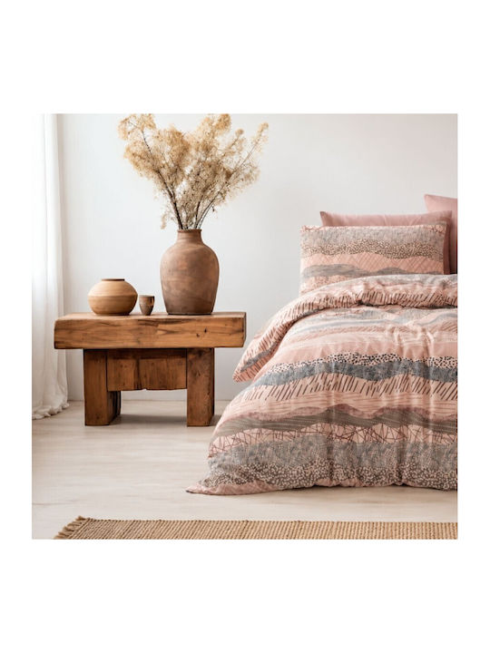 Majoli Bahar Set Huse Pentru Pilote 100% Bumbac 200x220cm Dublu Cu 2 Fețe De Pernă & 1 Cearceaf Maro