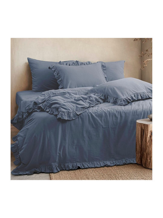 Majoli Bahar Set Huse Pentru Pilote 100% Bumbac 160x220cm Simplă Cu Față De Pernă & 1 Cearceaf Albastru Storm