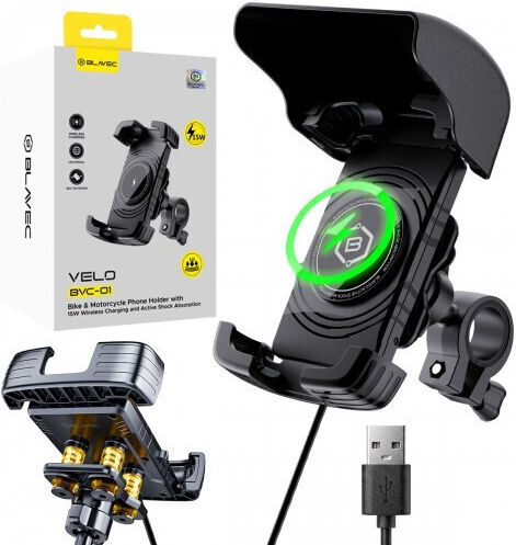 Blavec Uchwyt Rowerowy Motocyklowy Bvc-01 Velo To Handlebar Induction Charging Shock Absorbtion Bvc01-icsahb Black