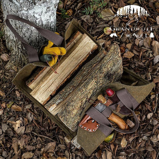 Grandwolf Heavy Duty Canvas Firewood Carrier Large Chaki