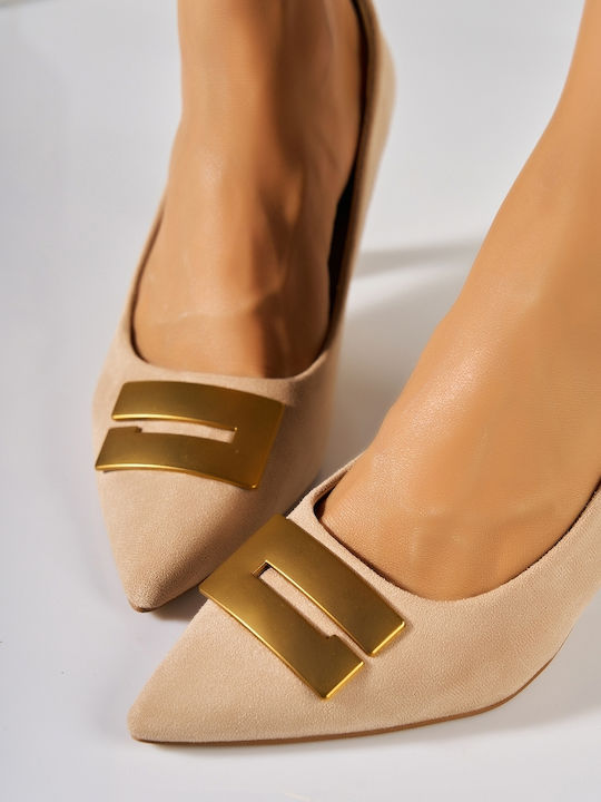 Suede Γόβες με Ψηλό Τακούνι Μπεζ