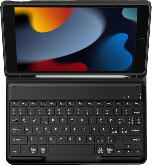 Qwerty Ipad 10,2 7., 8. und 9. Generation Hülle Kunstleder Schwarz