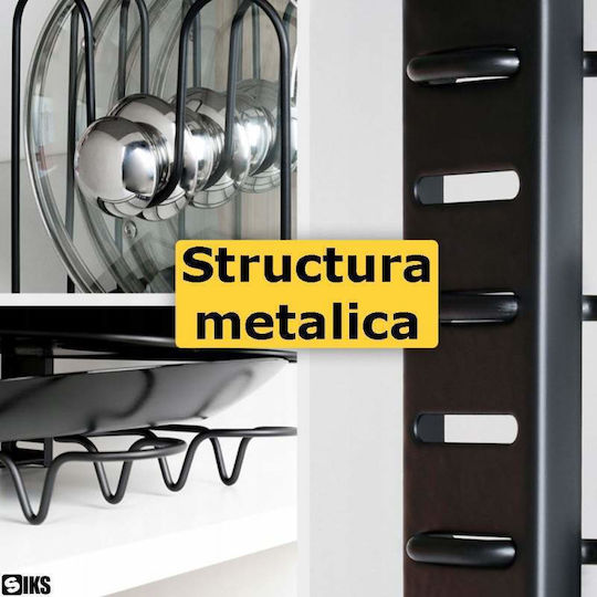 Suport Pentru Oale Și Tigăi Metalic 40x20x5cm 8 Bucăți Negru