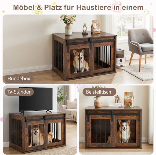 Costway Metal Dog House with Door Interior Brown 57x54x80cm