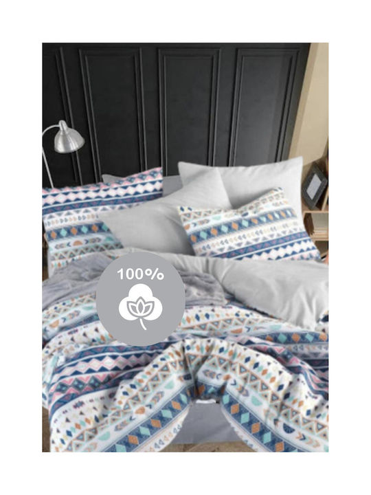 SteweHome Set Cotton Duvet Cover 160x200cm Single with Pillowcase Blue