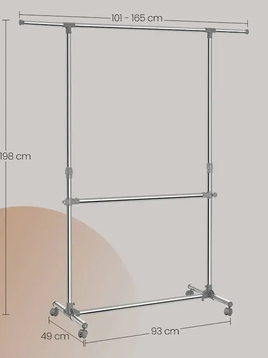 Songmics Rolling Floor Garment Rack Metal Gray 198x49cm