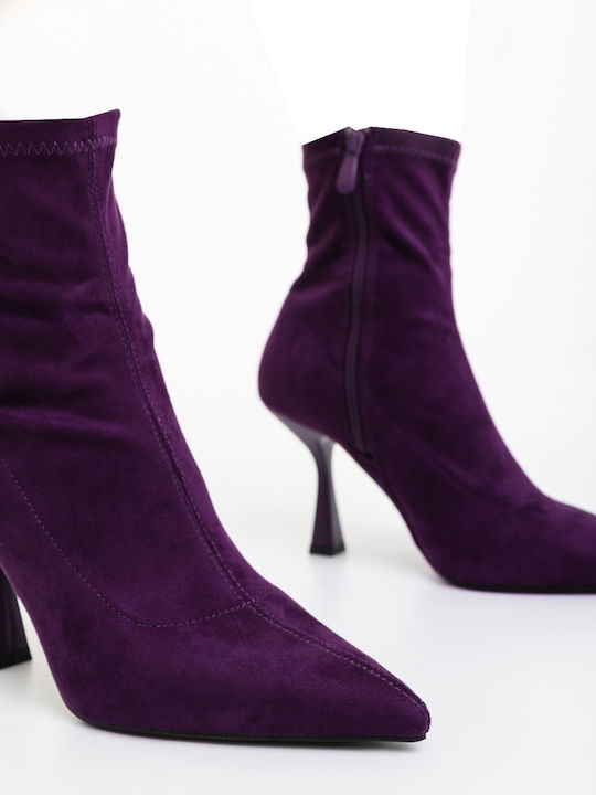 Ghete Dama Ankle Boots cu Toc Înalt Violet