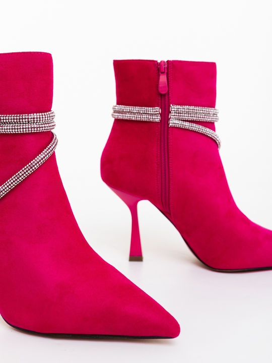 Ghete Dama Ankle Boots cu Toc Înalt Fucsia
