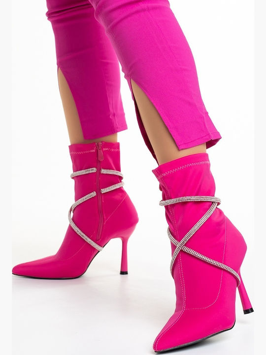 Ghete Dama Ankle Boots cu Toc Înalt Fucsia