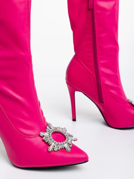Ghete Dama Ankle cu Toc Înalt Fucsia