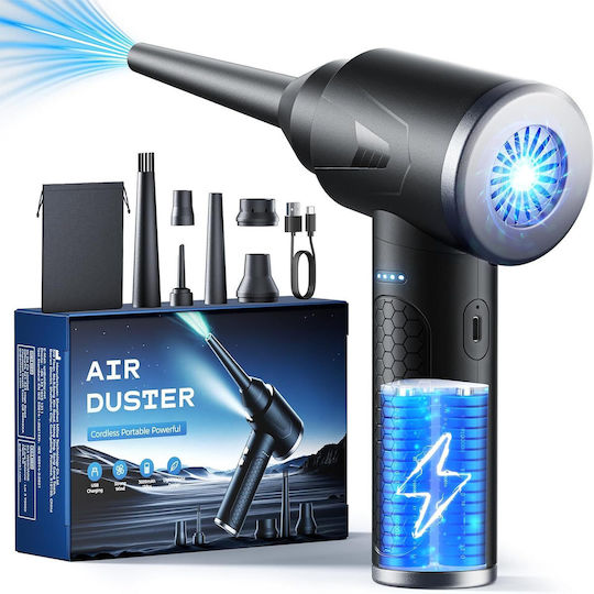 Aidisy Suflantă Electrică cu Aer Comprimat 3 Trepte de Viteză 6 Capete Duze 91000 Rpm la Putere Maximă Iluminare Led Portabilă Potrivită pentru Curățarea Tastaturilor Mașinilor Casă Exterior