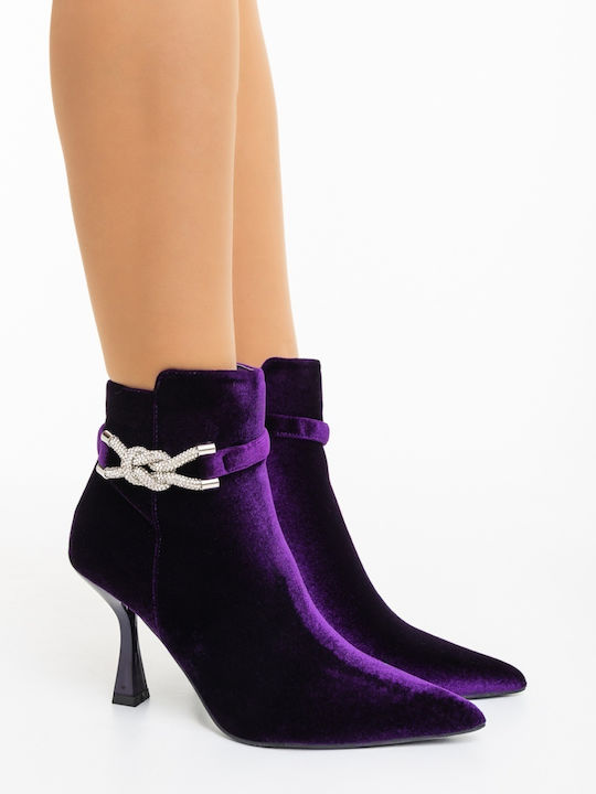 Ghete Dama Ankle Boots cu Toc Înalt Violet