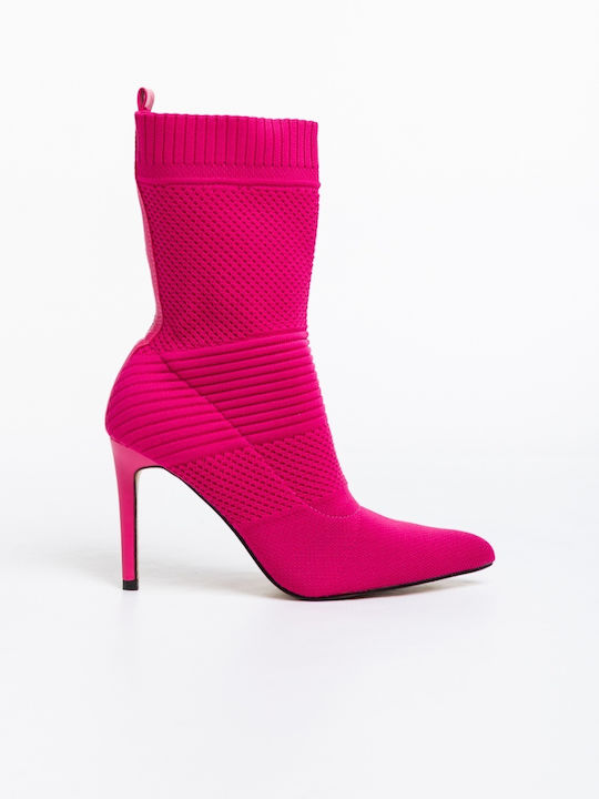 Ghete Dama Ankle Boots cu Toc Înalt Fucsia