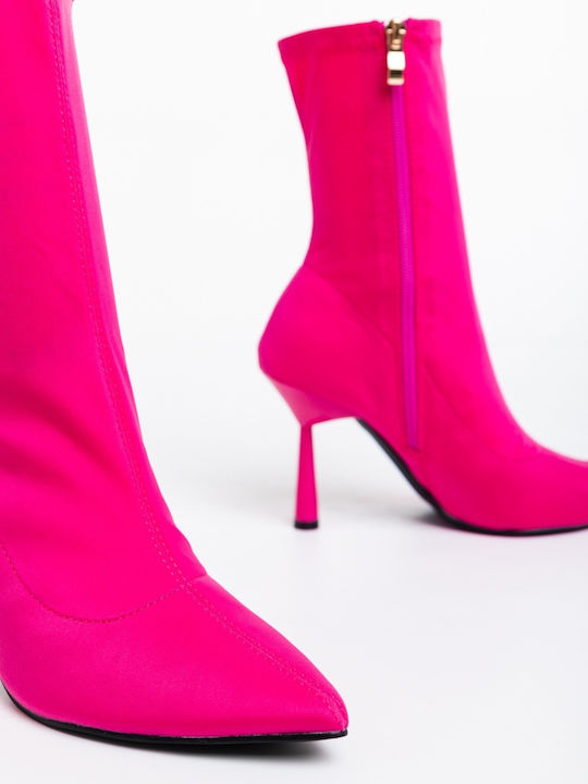Ghete Dama Ankle Boots cu Toc Înalt Fucsia