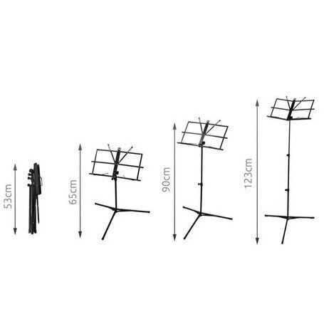 Stand Muzical Zola Înălțime Reglabilă Unghi Reglabil Geantă de Transport Fier Plastic 46.5 X 29 X 65 90 123 Cm Negru