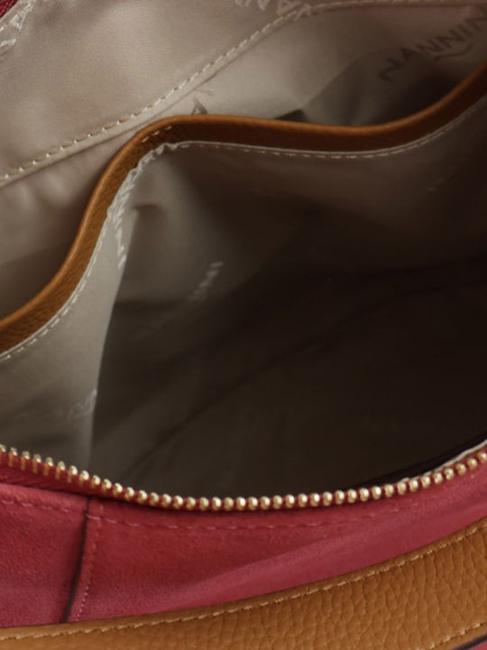 Leather Women's Hobo Bag Suede Geranio / Cognac