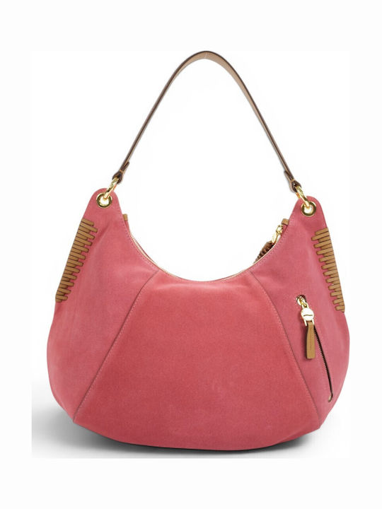 Leather Women's Hobo Bag Suede Geranio / Cognac