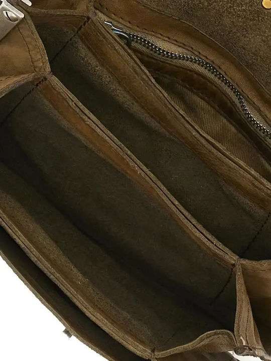 Leder Damen Schultertasche Khaki