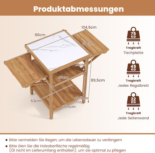 Wooden Bar Table for Small Outdoor Spaces Foldable 89.5x60x124.5cm