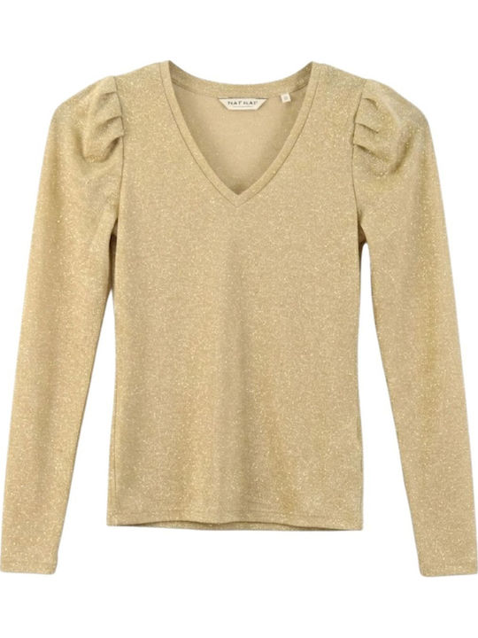 Women's Blouse with V-Neckline Gold
